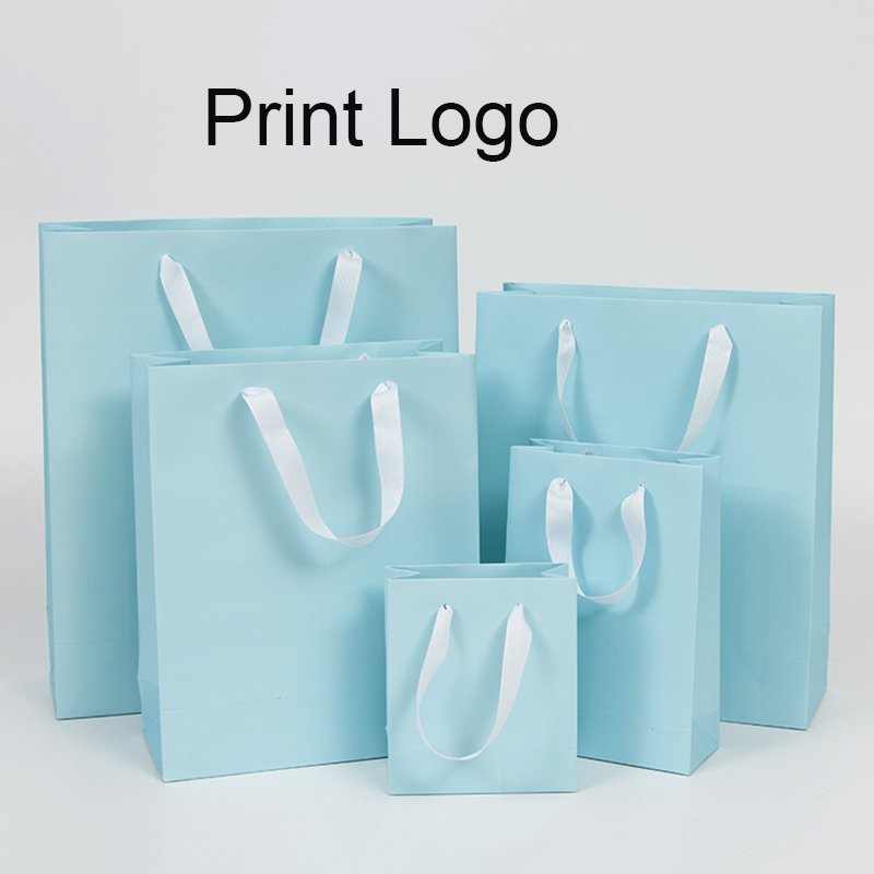 KM customized boutique jewellery golden supplier recycled gift paper bags wholesale with ribbon handle