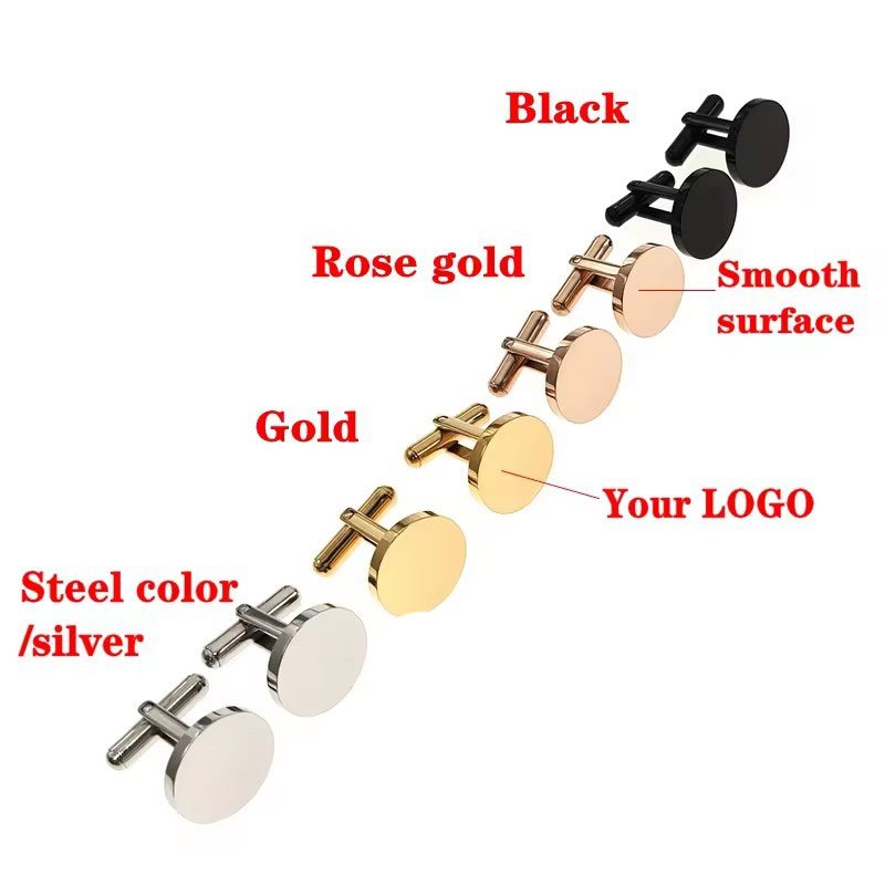 High Quality Men Women Metal Stainless Steel Plain Blank Shiny 15mm 18mm 20mm Round Cufflinks Cuff Link For Luxury Jewelry Gift
