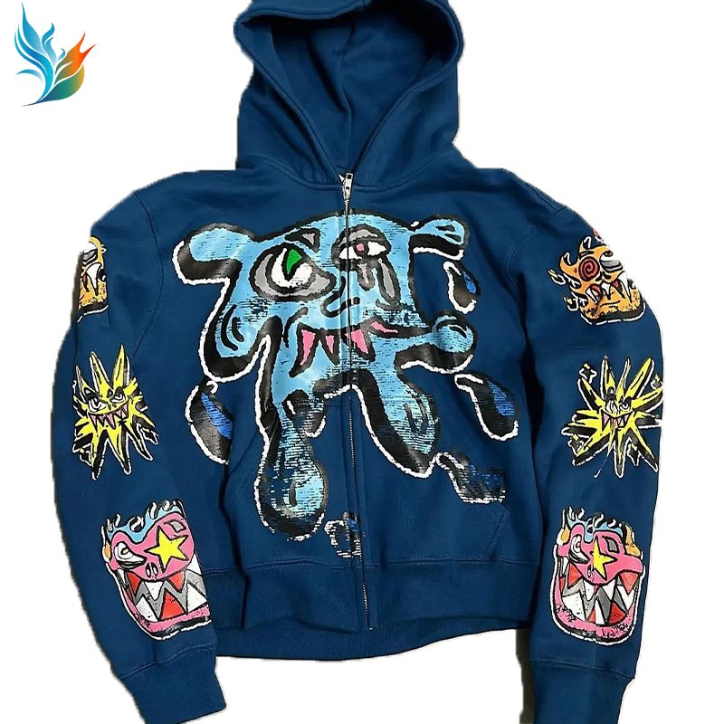Custom Hoodie Manufacturers Streetwear Cotton Graphic Screen Printed High Quality Zip Up Oversized Heavy Weight Hoodies Men