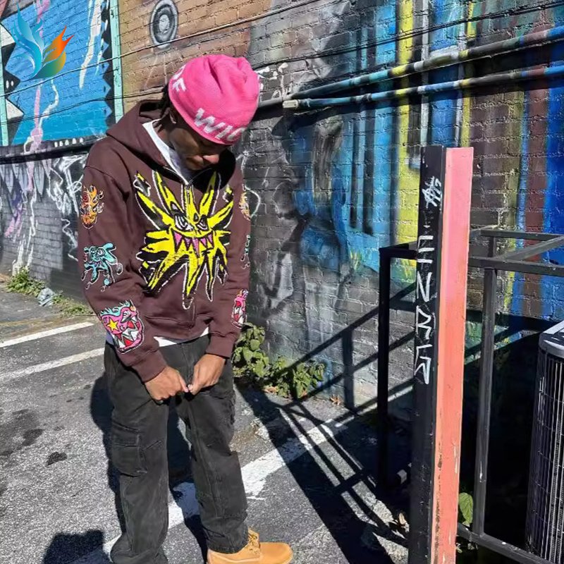 Custom Hoodie Manufacturers Streetwear Cotton Graphic Screen Printed High Quality Zip Up Oversized Heavy Weight Hoodies Men