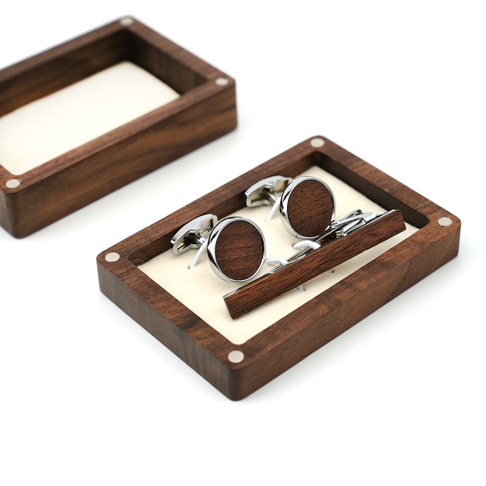 French Shirt Accessories Wedding Gifts Black Walnut tie clip wooden cufflinks set box set custom logo