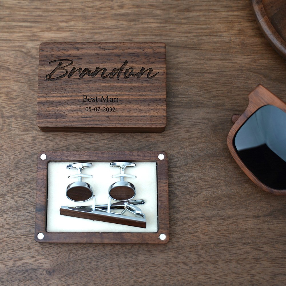 French Shirt Accessories Wedding Gifts Black Walnut tie clip wooden cufflinks set box set custom logo