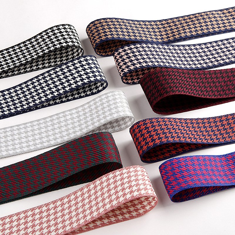 Custom Ribbons Polyester Jute Like Two Color Houndstooth Pattern Ribbons For Hair Bows and Ties