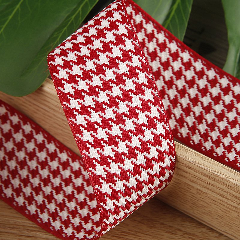 Custom Ribbons Polyester Jute Like Two Color Houndstooth Pattern Ribbons For Hair Bows and Ties
