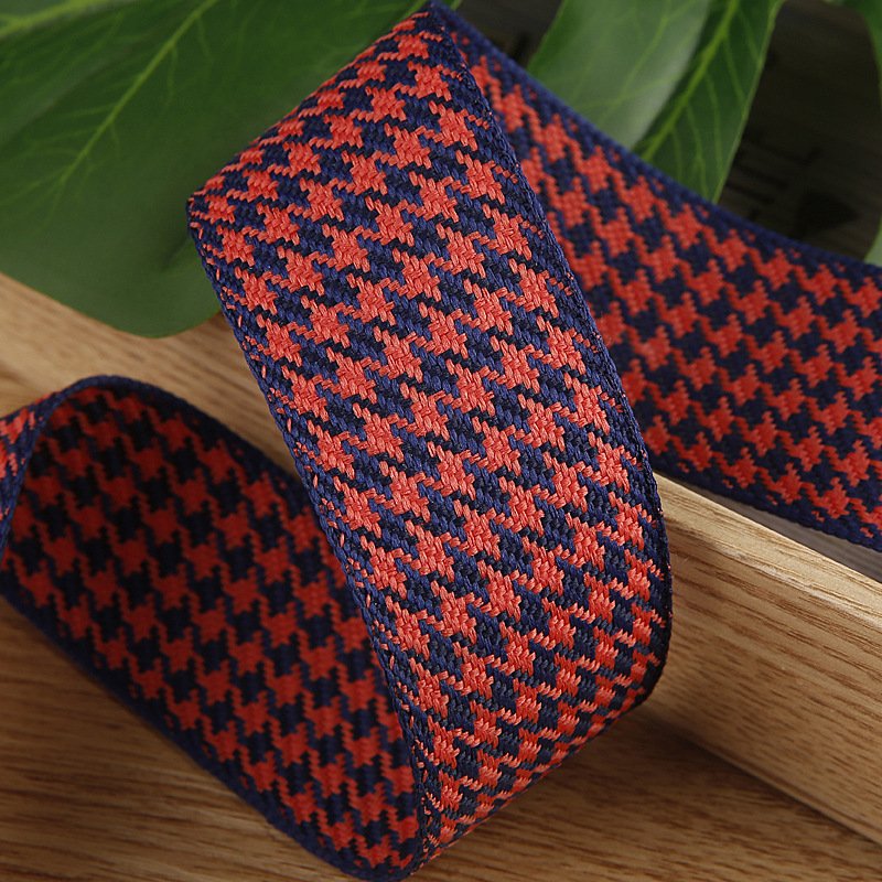 Custom Ribbons Polyester Jute Like Two Color Houndstooth Pattern Ribbons For Hair Bows and Ties