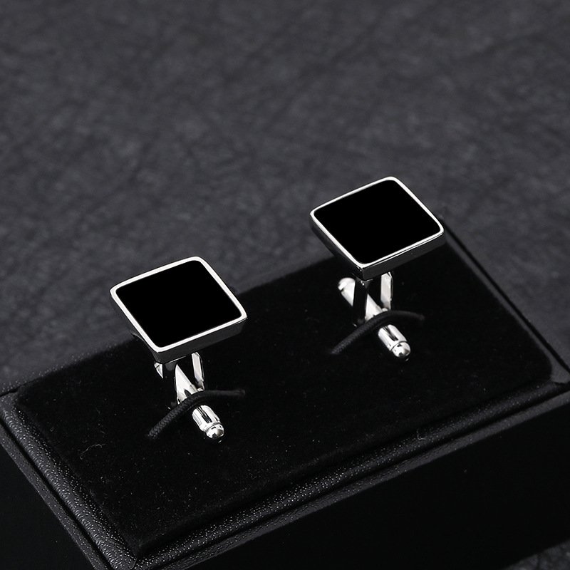 Elegant Square Copper Brass Cufflinks with Black Enamel Fashion cuff links with Box Packing for Promotions or Gift