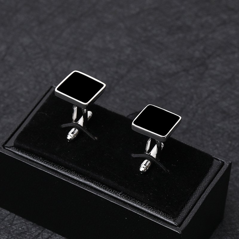 Elegant Square Copper Brass Cufflinks with Black Enamel Fashion cuff links with Box Packing for Promotions or Gift