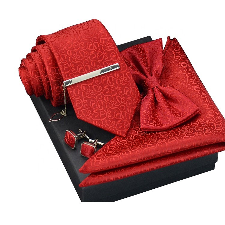 Mens Solid Formal Banded Silk Pre-tied Bow Ties Necktie Cufflink Set