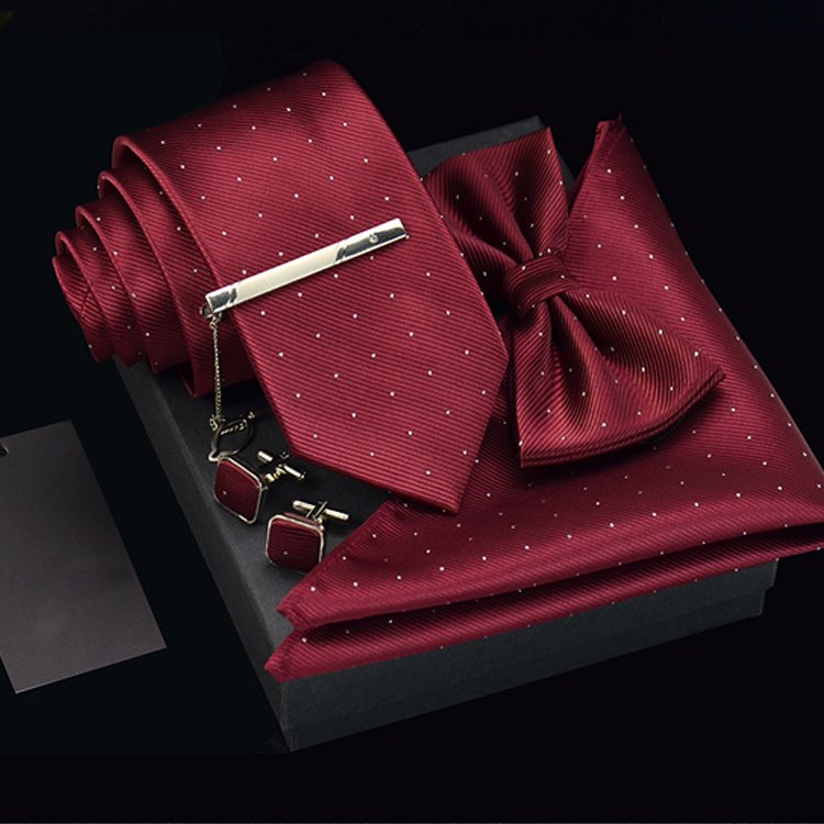 Mens Solid Formal Banded Silk Pre-tied Bow Ties Necktie Cufflink Set