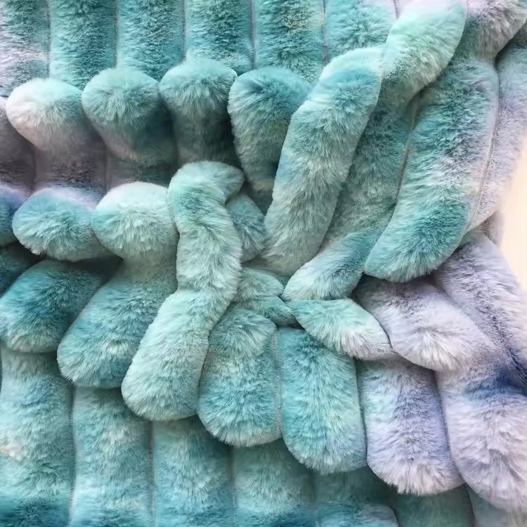 Luxury Winter Textile Warm Strip Corduroy Soft 100% Polyester Tie and Dyed Rabbit Hair Faux Fur Striped Fabric
