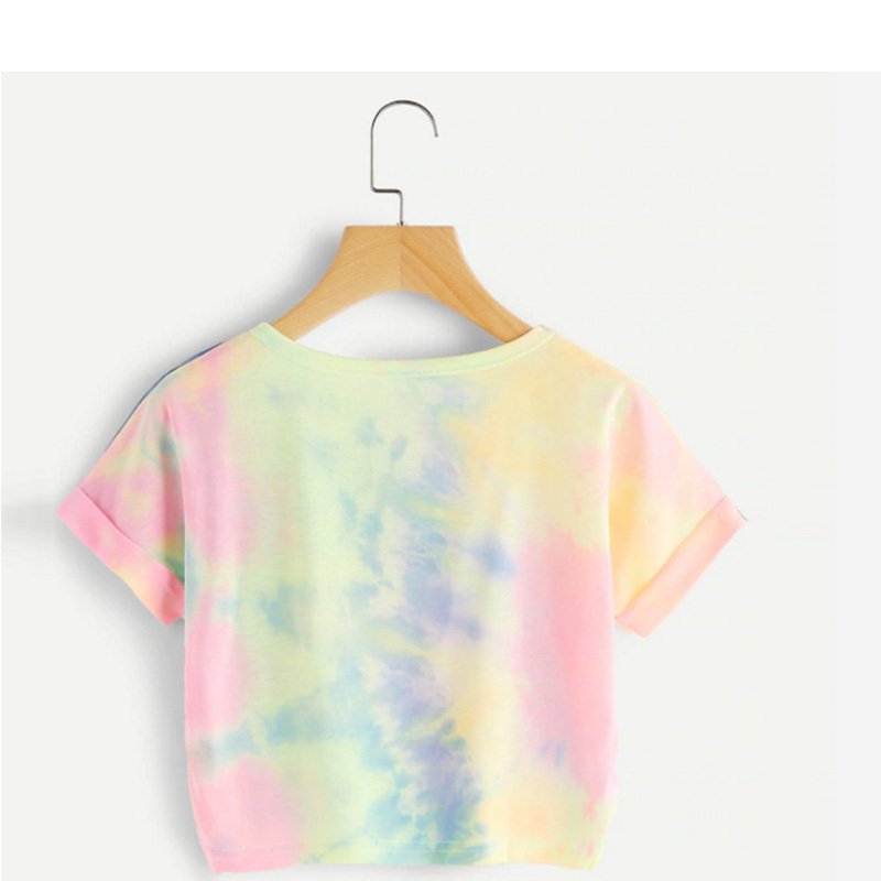 Hot seller Cuffed Sleeve Crop Pastel Tie Dye Tee girls t shirt t-shirt for women