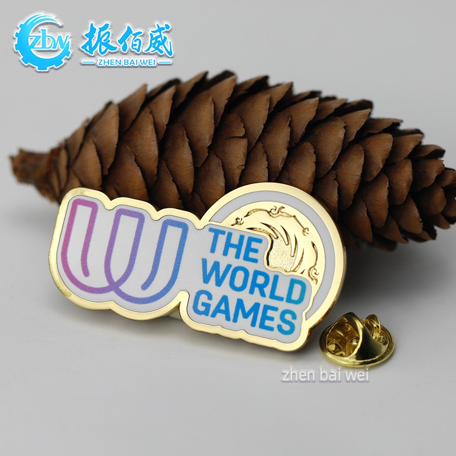 Factory custom fashion gold plated soft and hard enamel pin custom UV printing world games alloy imitation enamel brooch