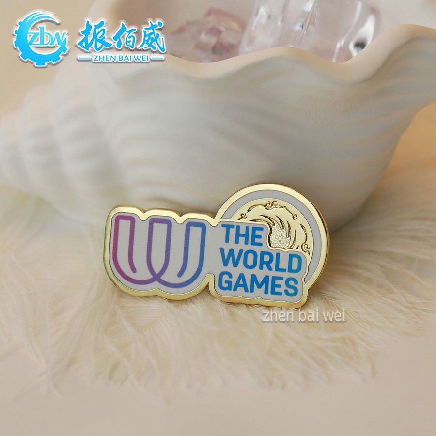 Factory custom fashion gold plated soft and hard enamel pin custom UV printing world games alloy imitation enamel brooch