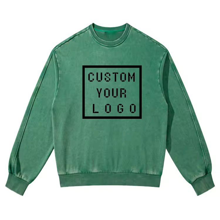 wholesale custom streetwear jumper Luxury Embroidery Logo Black Acid Wash Crewnecks Oversize Crewneck For Men sweatshirt