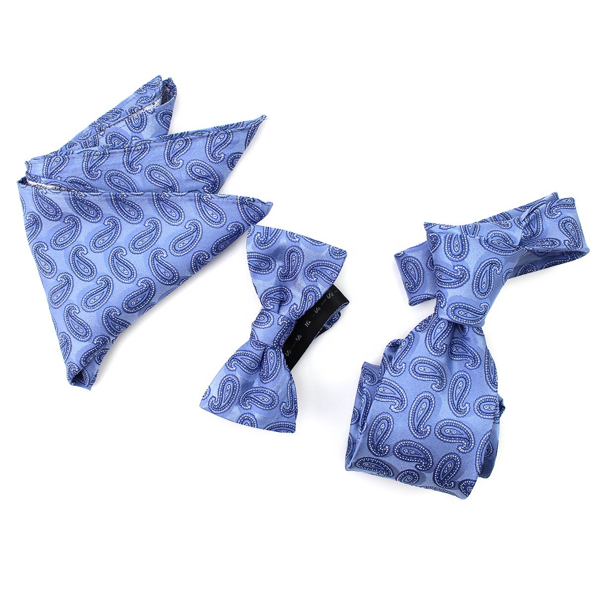 Necktie Business Mens Formal Fashion Premium Luxury Pure Silk Woven Blue Paisley Bow Tie And Pocket Square Good Gift Tie Set