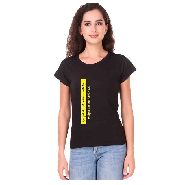 Red Butterfly-Emblazoned Short-Sleeved Women's T-Shirt Cute Female Top Pure Cotton Blend Fabric Colorful Text Design