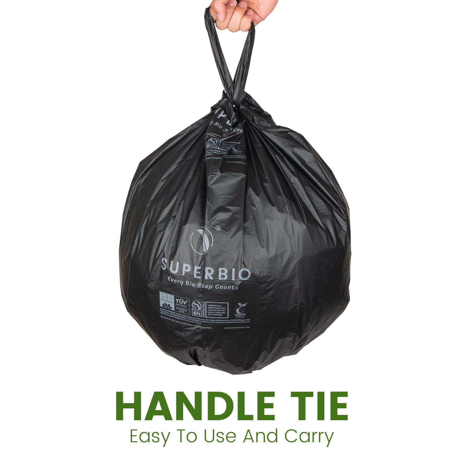 8 Gallon Handle Tie Portable Toilet Replacement Bag 100% Compostable and Biodegradable Manufacturer