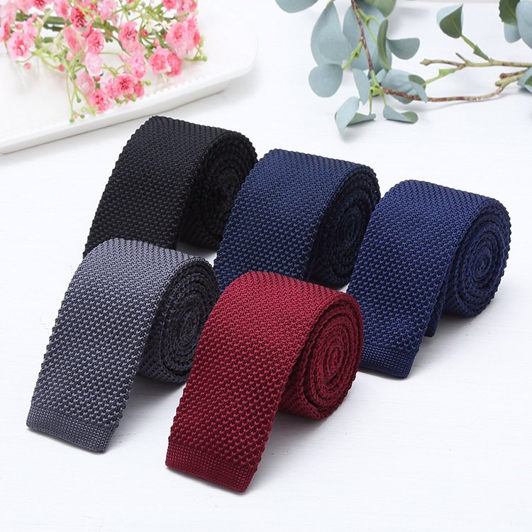 High Quality Men Stock 5CM Width Plain Color Necktie Skinny Knitted Ties
