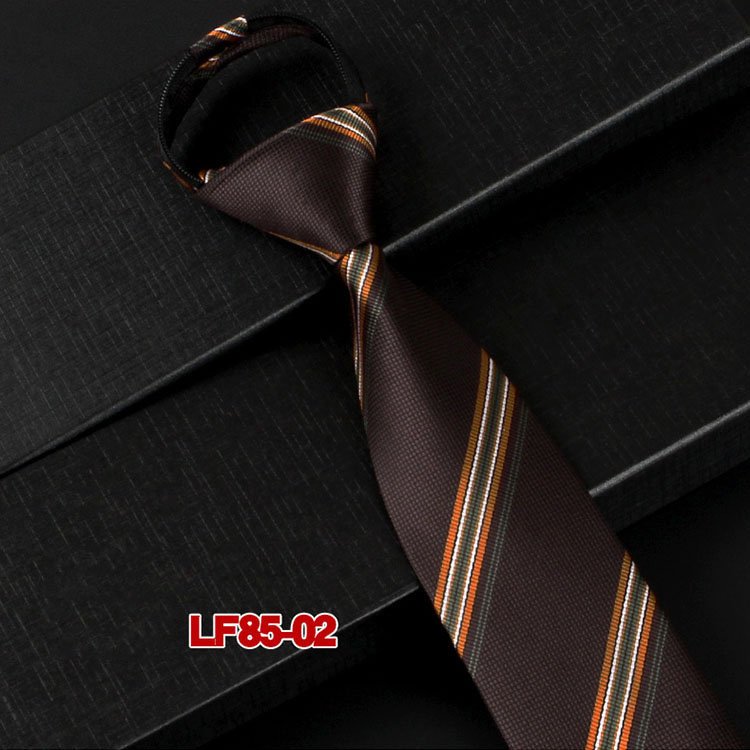 Men's Retro 8cm Striped Neck Tie Formal Business Casual in Champagne Gold Lazy Brown with Zipper Polyester Knot-Free Tie