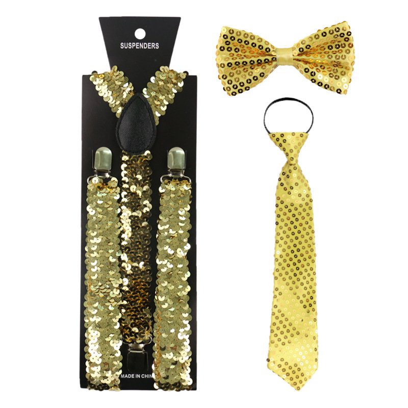 sequin suspender party suspender party bow tie neck decor