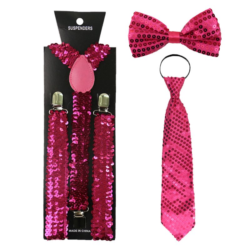 sequin suspender party suspender party bow tie neck decor
