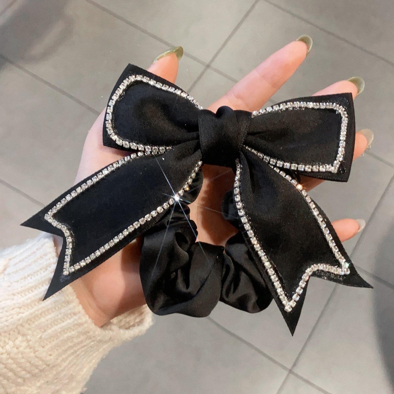 Temperament Crystal Bow Scrunchies Silk Fabric Elastic Hair Band Girls Fashion Ponytail Holder Accesorios Para El Cabello