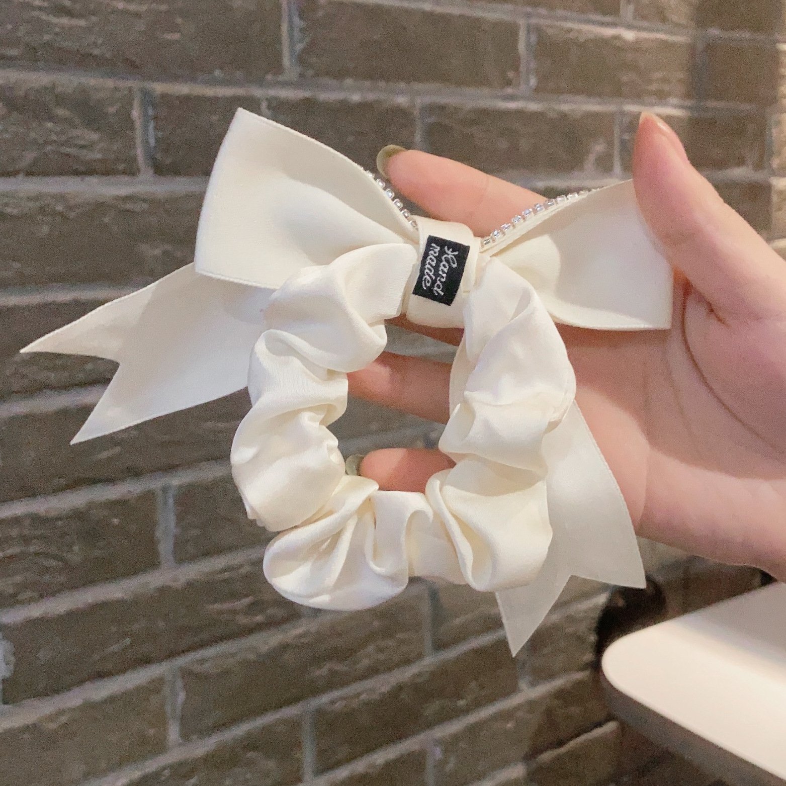 Temperament Crystal Bow Scrunchies Silk Fabric Elastic Hair Band Girls Fashion Ponytail Holder Accesorios Para El Cabello