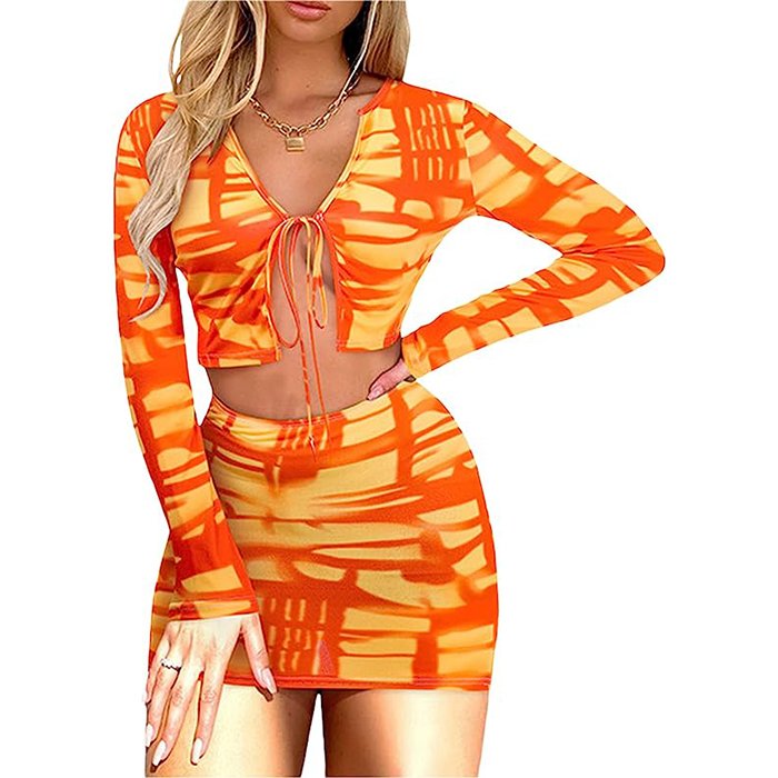Fashion Y2K Style Women Clothing 2 pieces set crop top sets tie-dye two piece short skirt set women clothing