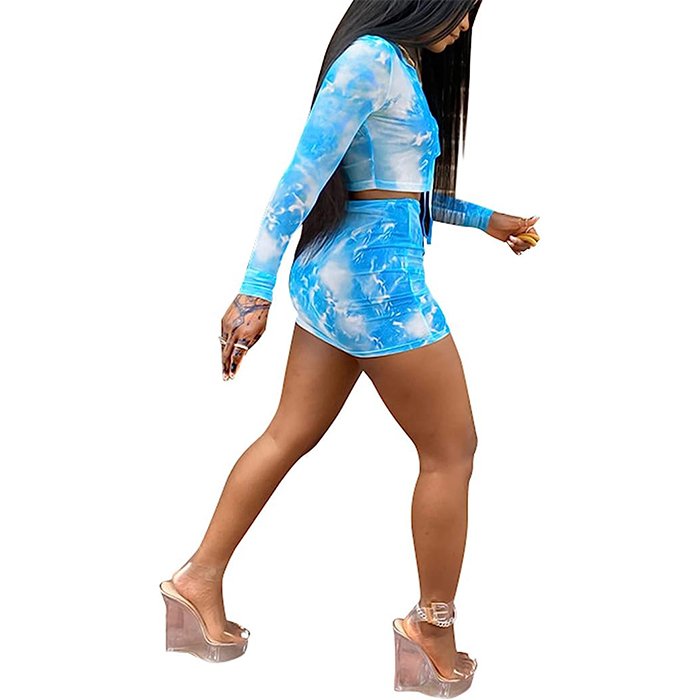Fashion Y2K Style Women Clothing 2 pieces set crop top sets tie-dye two piece short skirt set women clothing