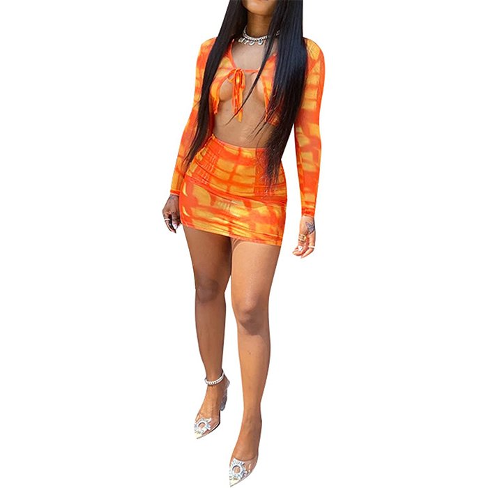 Fashion Y2K Style Women Clothing 2 pieces set crop top sets tie-dye two piece short skirt set women clothing