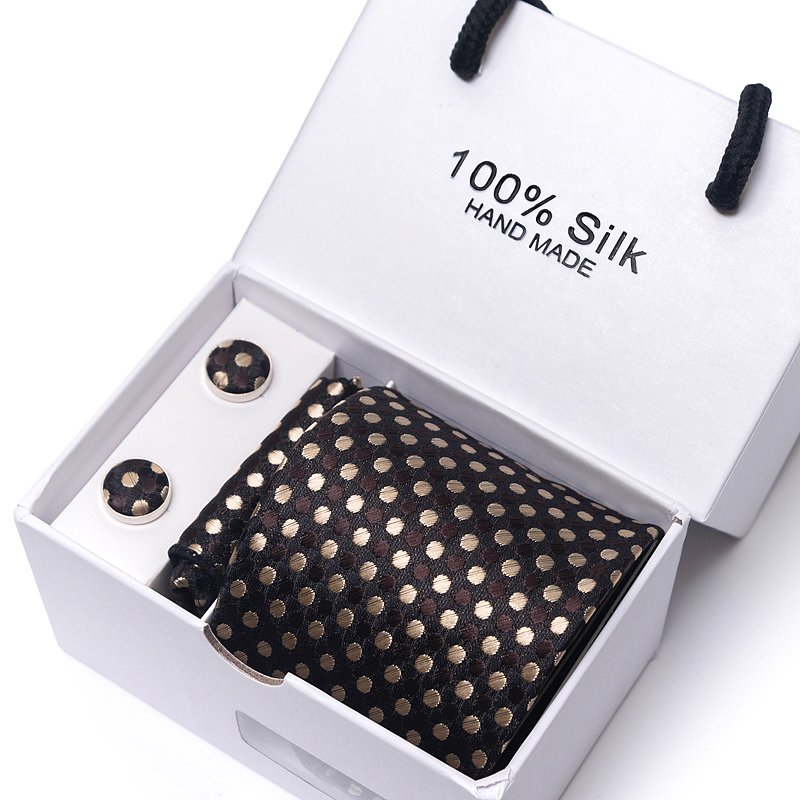 Light Blue Gold Novelty Paisley Striped Silk Wedding Nicktie For Men Hanky Cufflink Tie Set