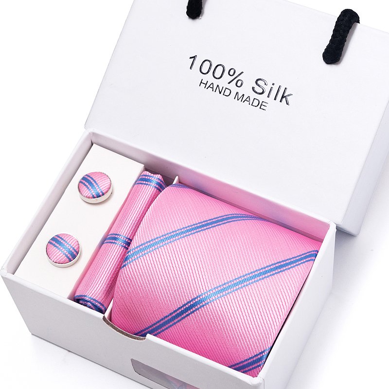 Light Blue Gold Novelty Paisley Striped Silk Wedding Nicktie For Men Hanky Cufflink Tie Set