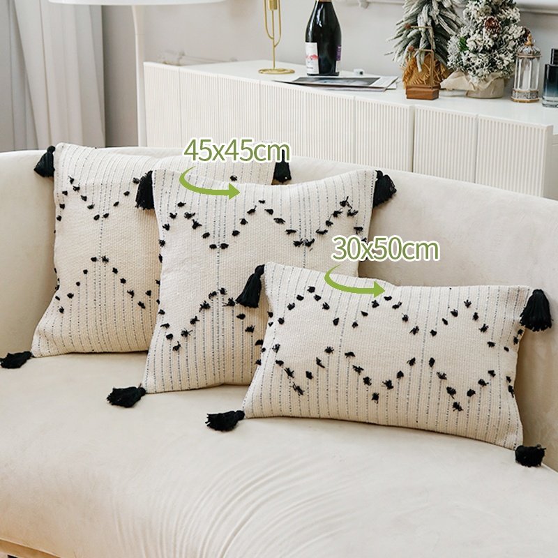 Hot selling modern farmhouse white cotton jacquard stripes pillow case boho 18'' home living room decorative throw pillow cover