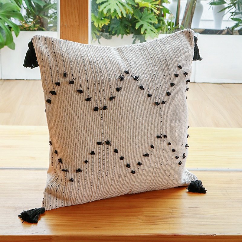 Hot selling modern farmhouse white cotton jacquard stripes pillow case boho 18'' home living room decorative throw pillow cover