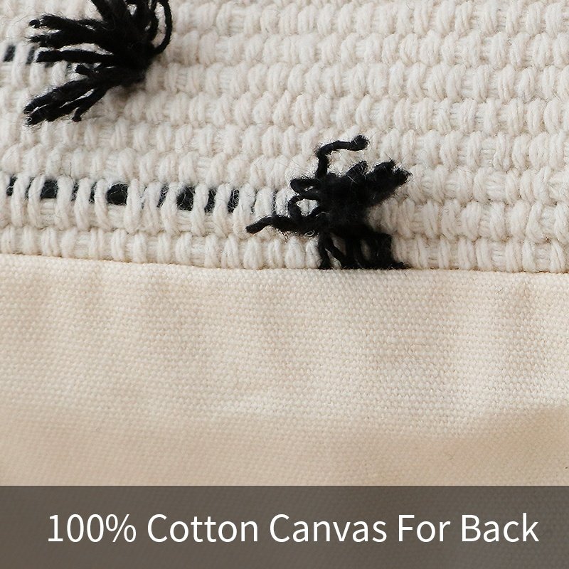 Hot selling modern farmhouse white cotton jacquard stripes pillow case boho 18'' home living room decorative throw pillow cover