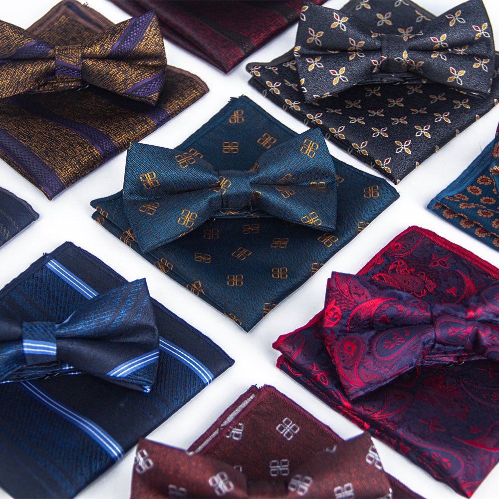Microfiber Polyester Tie Gift Set Pocket Square Bowtie