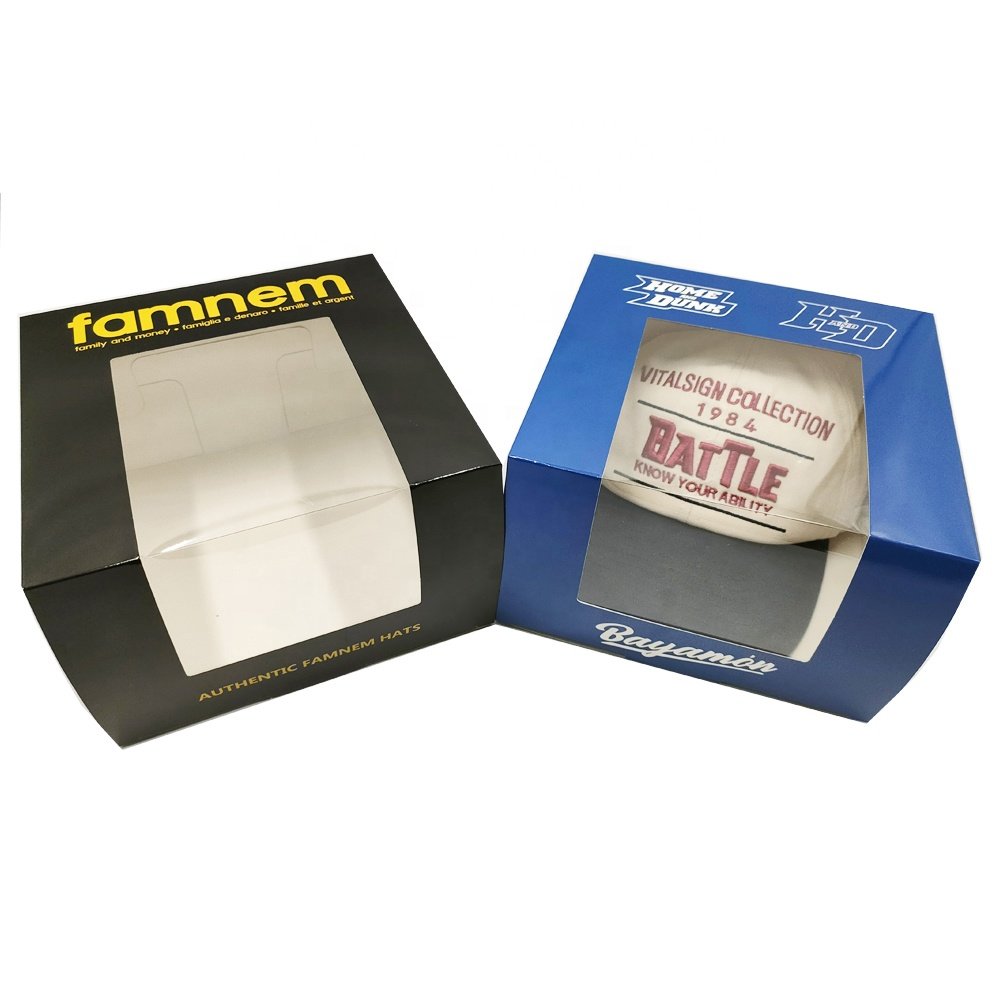 Wholesale Custom Logo Snapcap Box Packaging Hat Baseball Caps Mailer Gift Box Folding Packing Full Color Print with Clear Window