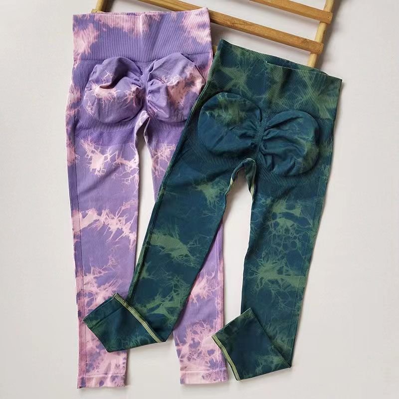 Wholesale Tie Dye Women Seamless Leggings Fitness Sexy Scrunch Butt High Waist Peach Hip Breathable Yoga Pants