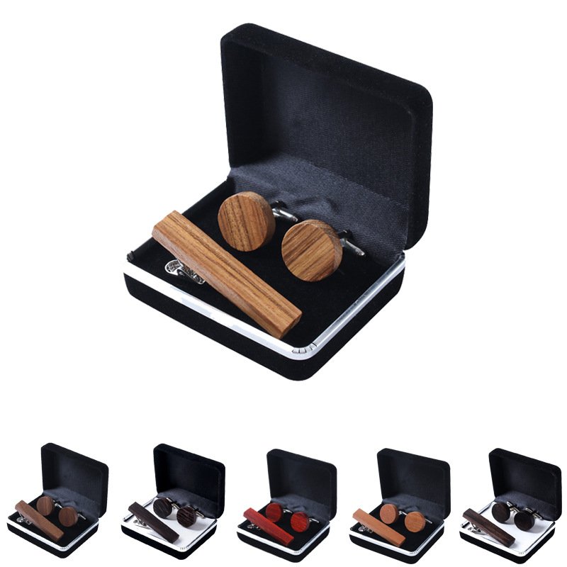 personalized high quality custom manufacturers wood cufflinks and tie clip set