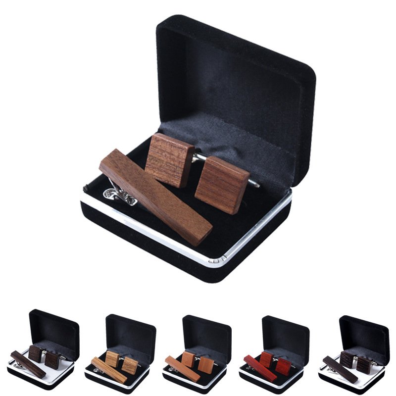 personalized high quality custom manufacturers wood cufflinks and tie clip set