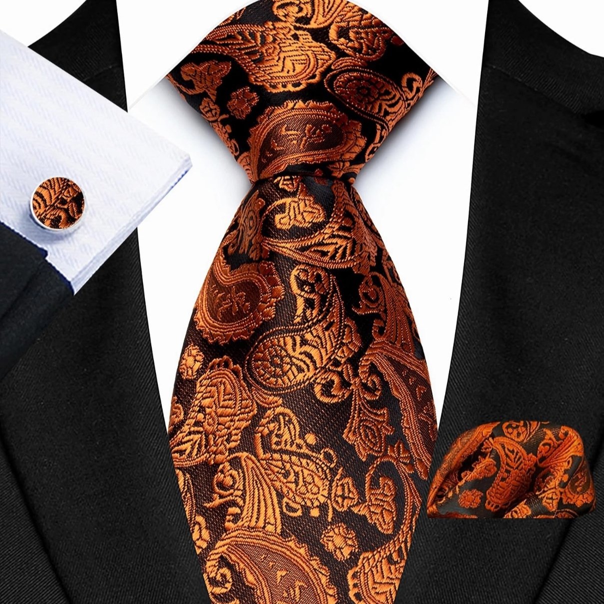 100% Pure Silk Weave Woven Jacquard Light Brown Tie And Hanky and Cuff-link Necktie Customization For Men Classic Ties