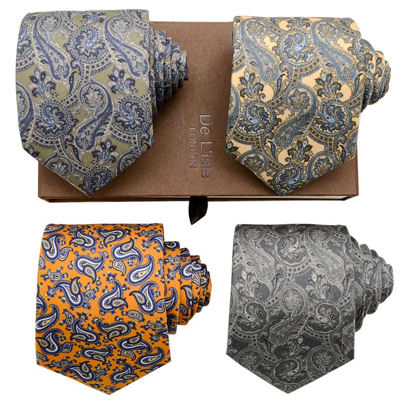 Hamocigia Factory Wholesale 100% Organic Silk Print Luxury Paisley Floral Mens Silk Ties