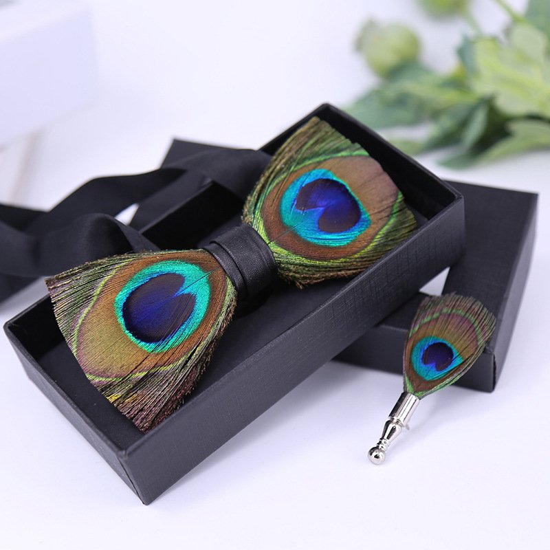 Feather Bow Ties Men's Luxury Bowtie With Box Fashion Peacock Feather Bow Ties For Men Business Party Wedding