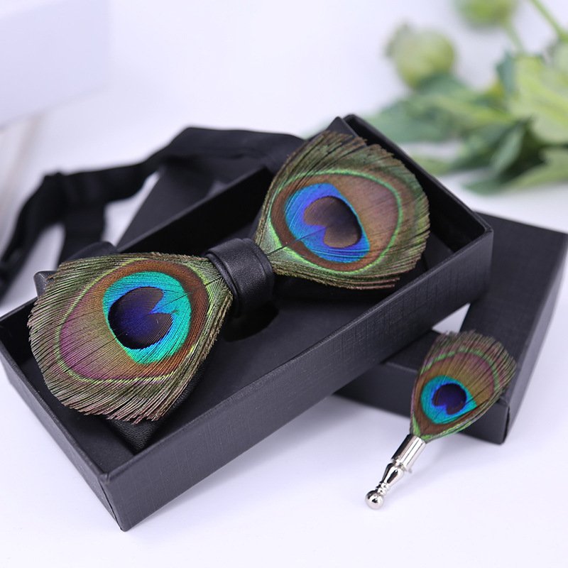 Feather Bow Ties Men's Luxury Bowtie With Box Fashion Peacock Feather Bow Ties For Men Business Party Wedding