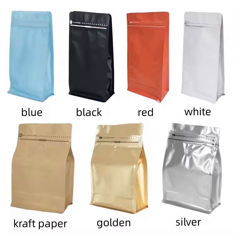 Resealable Cafe 250G 12Oz 5Lb Custom Printed Friendly Plastic Flat Bottom Coffee Bags Packaging With Valve And Ziplock