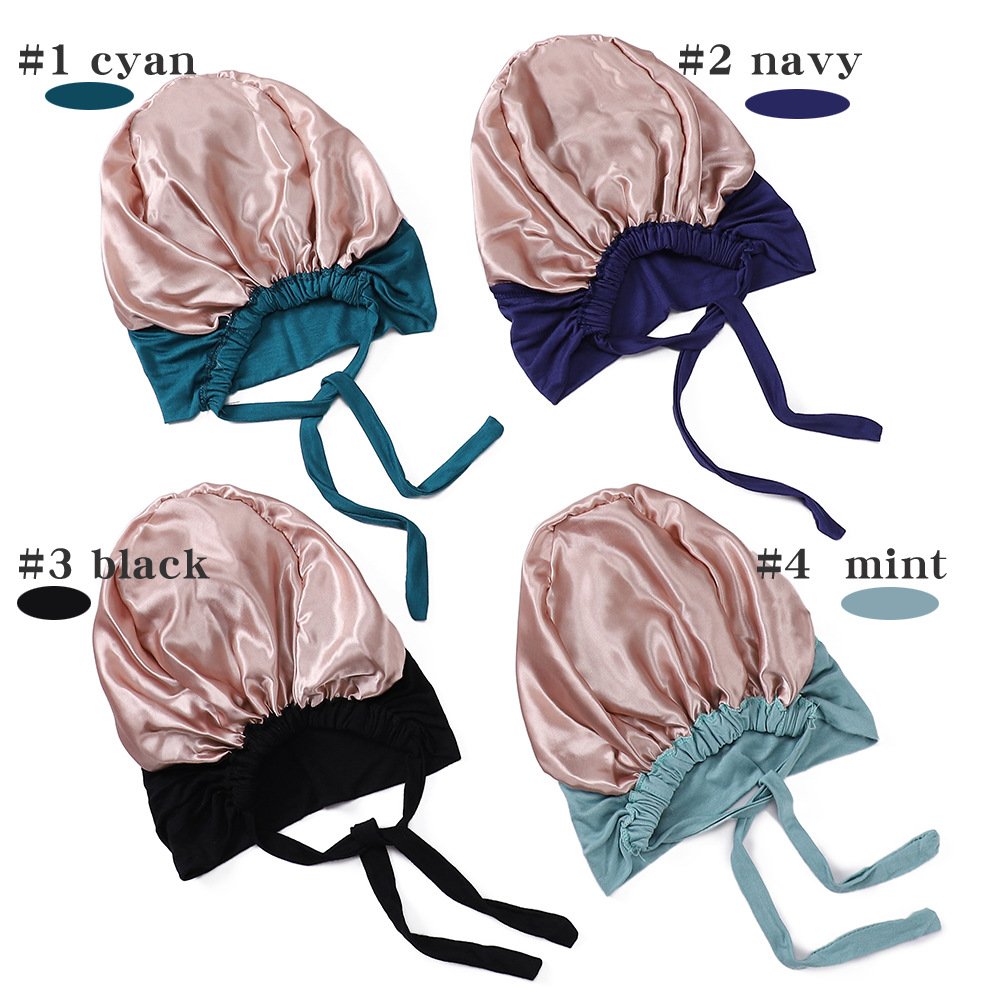 Custom Under Scarf Hat Hijab Cap With Tie Rope Solid Color Bonnets Undercap Turban Women Satin Silk Inner Lined Undercap Hijab