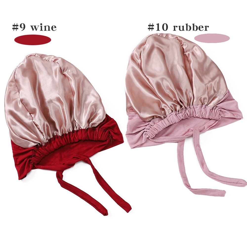 Custom Under Scarf Hat Hijab Cap With Tie Rope Solid Color Bonnets Undercap Turban Women Satin Silk Inner Lined Undercap Hijab