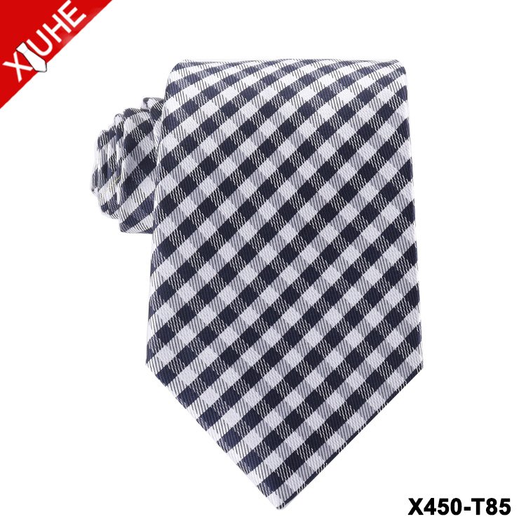 Classic Design Bue Plaid Tie Red Black Formal Woven Necktie Custom Mens Striped Polyester Ties