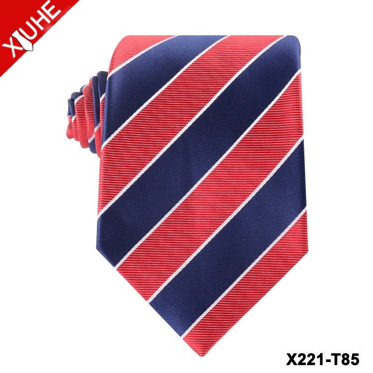 Classic Design Bue Plaid Tie Red Black Formal Woven Necktie Custom Mens Striped Polyester Ties