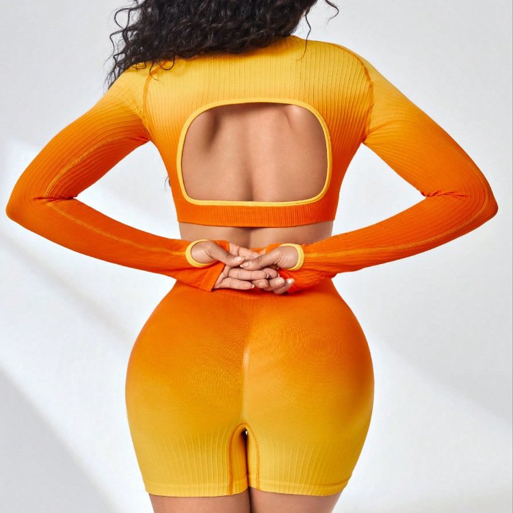 Hot Selling yoga suit sport wear custom logo gym long sleeve gradient design yoga sets leggings for women